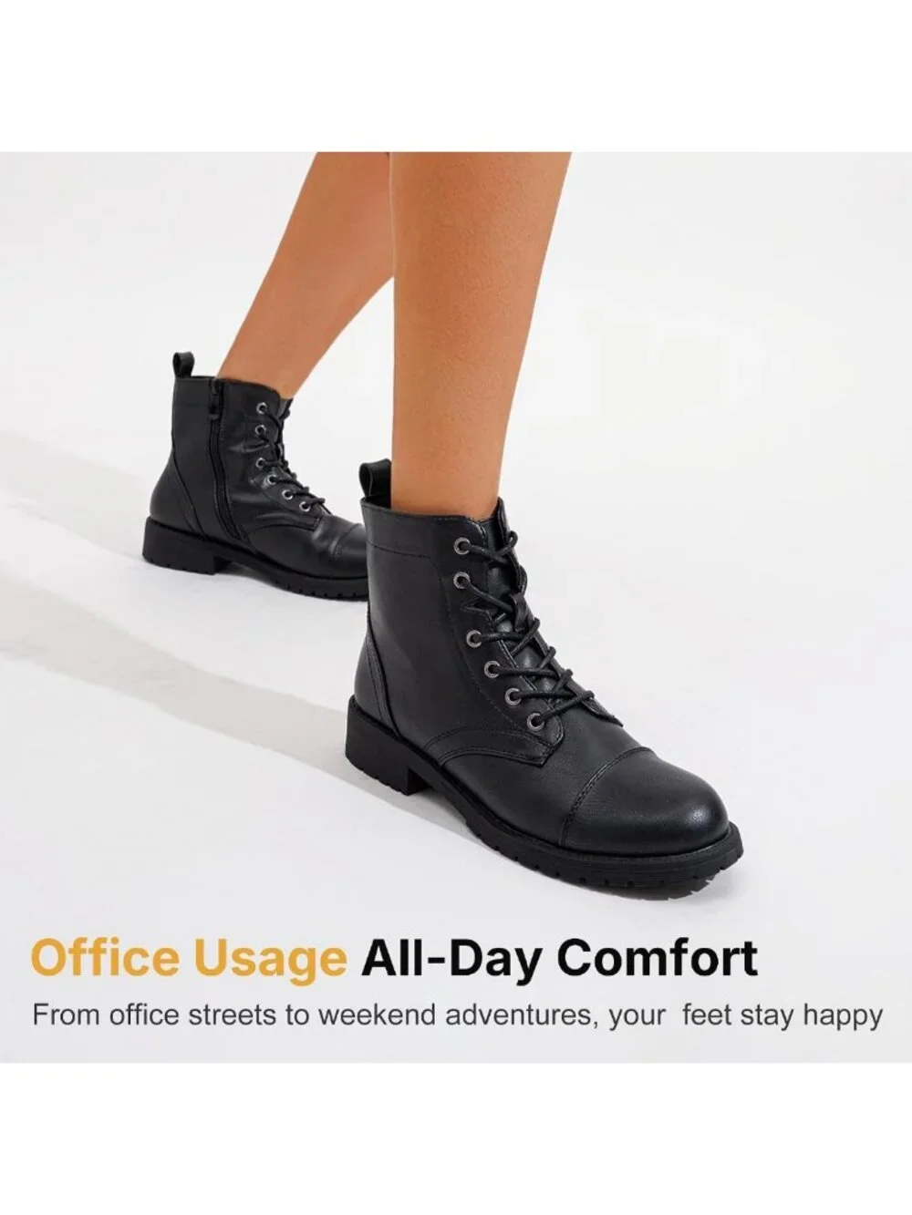 Stylish Women's Lace-Up Combat Ankle Boots with Cap Toe & Low Block Heel